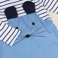 [Big Sale+Free Shipping]Striped Patchwork Character Girl Dresses Long Sleeve Cute Mouse Children Clothing Kids Girls Dress Denim Kids Clothes